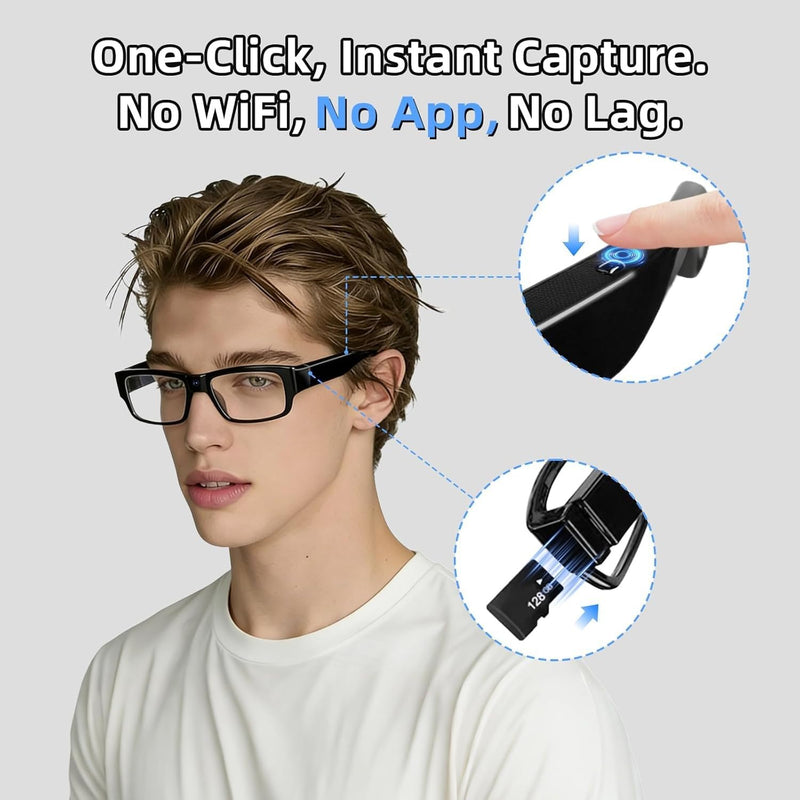 Camera Glasses – 1080P HD Video Recording Smart Glasses with Audio, Wearable POV Camera for Men Women, Hands-Free Recording for Sports Vlogging Outdoor, (32GB SD Card Included) 32 GB