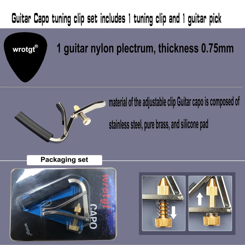 Guitar Capo Wrotgt Capo for Acoustic Guitar 6 String Quick Change Kapo for Electric and Acoustic Metal Guitar Tuner Clip on Guitar Fret Adjust for Acoustic and Electric Guitars Gold capo 04