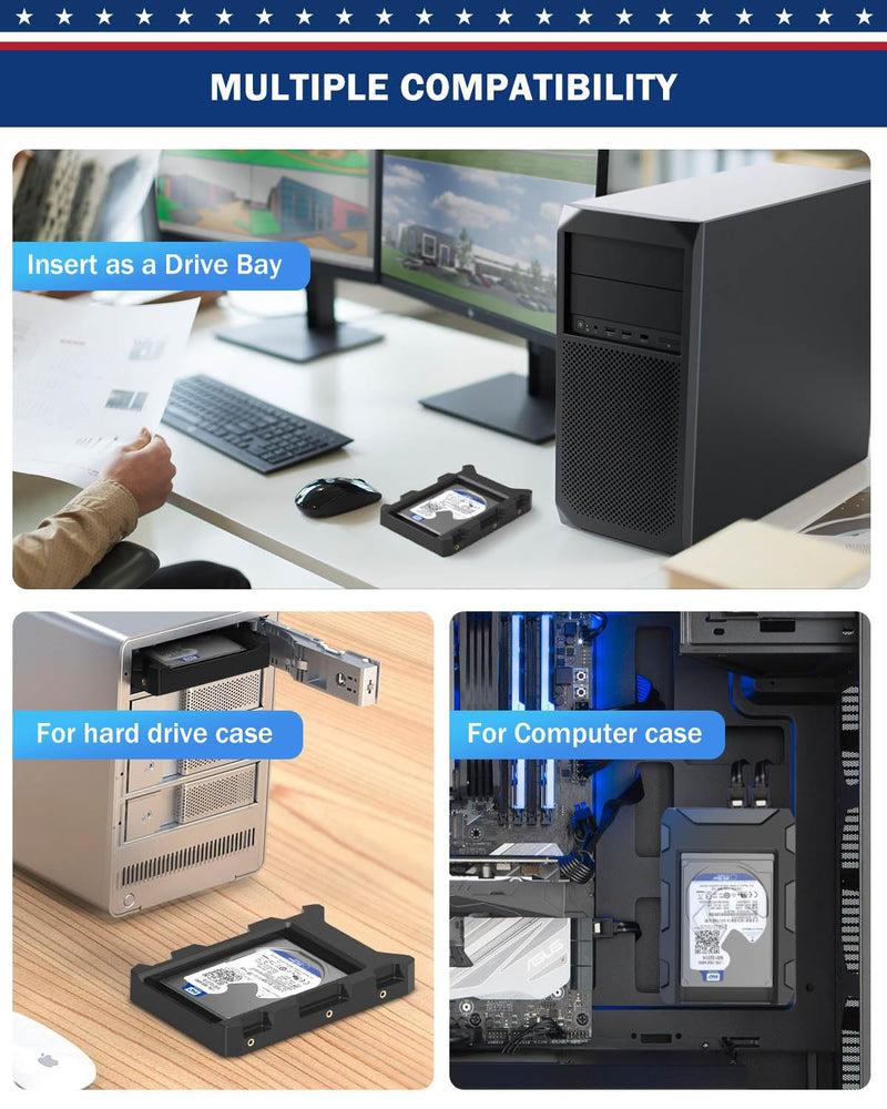 4 Pack SSD HDD Holder Mounting Bracket Hard Drive Adapter 2.5'' to 3.5'' SSD Bracket Converter Internal Hard Disk Drive Caddy Case Tray for 2.5 HDD with SATA III Interface Hot Swap Plug 4 Pack