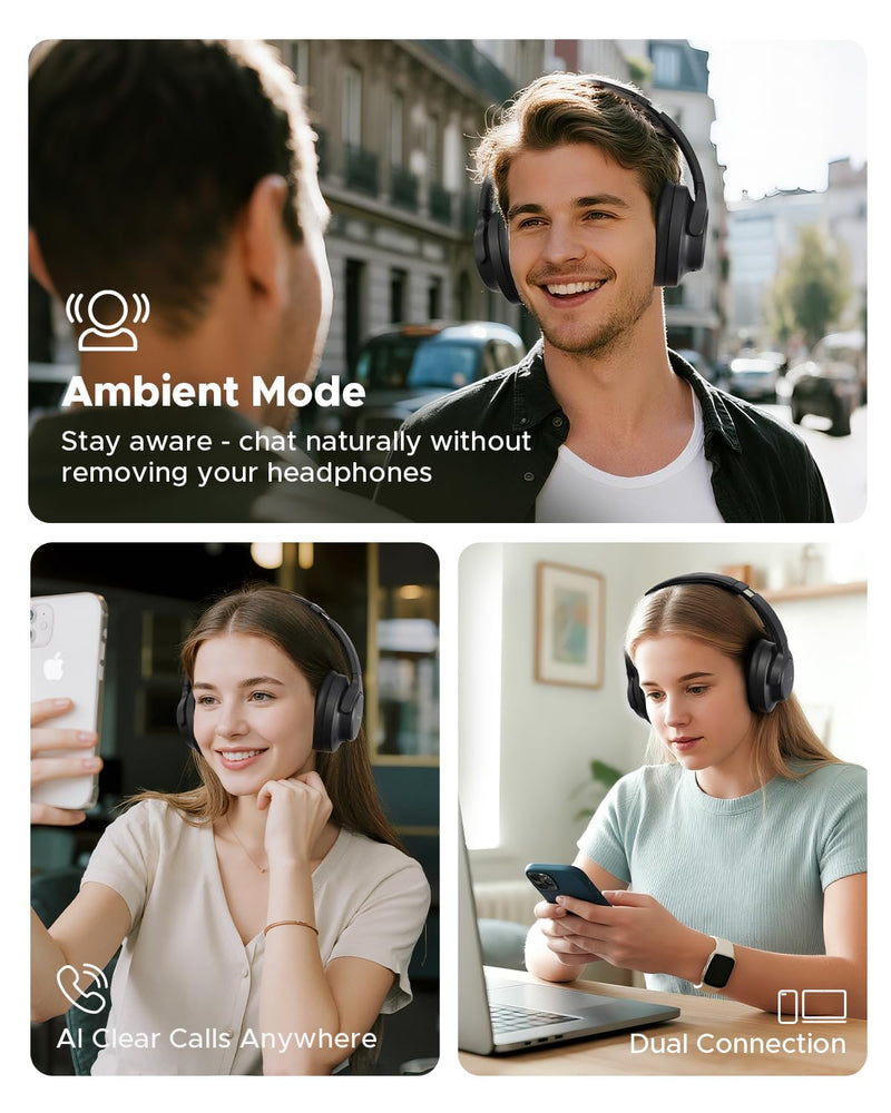 truefree HF10, Hybrid Active Noise Cancelling Foldable Headphones | Wireless Over Ear Bluetooth 6.0 ANC Headset, 125 Hours Playtime, Spatial Audio, Deep Bass, App Custom EQ, Dual Connection