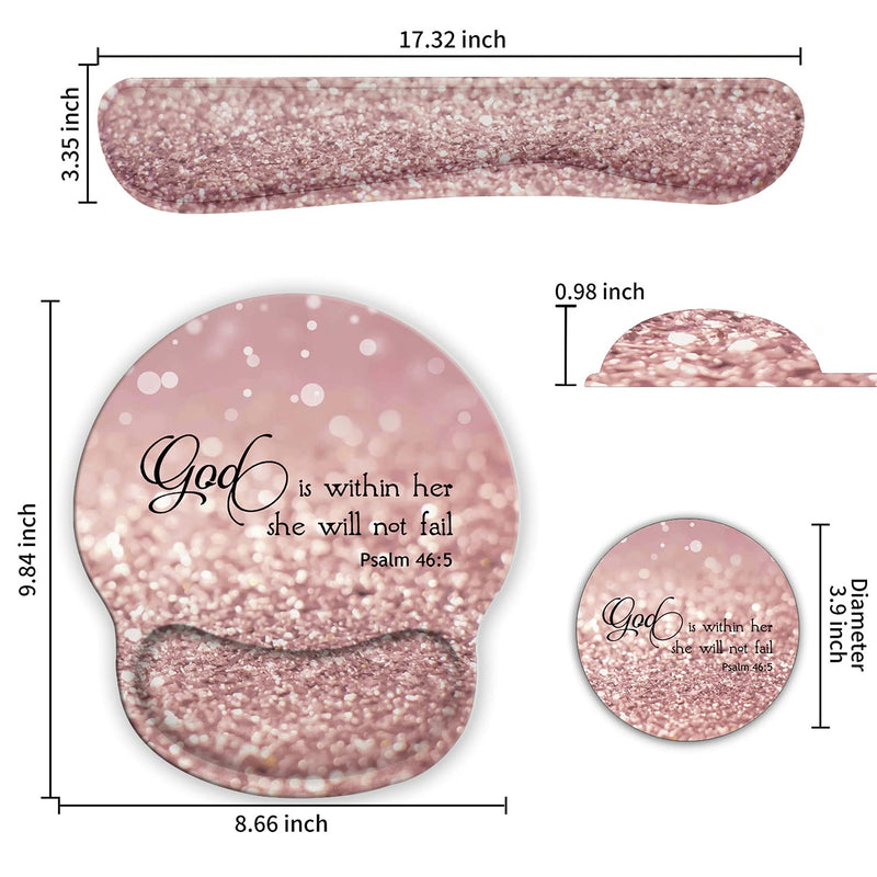 Ergonomic Mouse Pad Wrist Support Gel and Keyboard Wrist Rest Set for Laptop, Mac, Gaming and Office, Durable, Comfortable and Pain Relief + Coaster , Psalm 46:5 God is Within Her,She Will Not Fall
