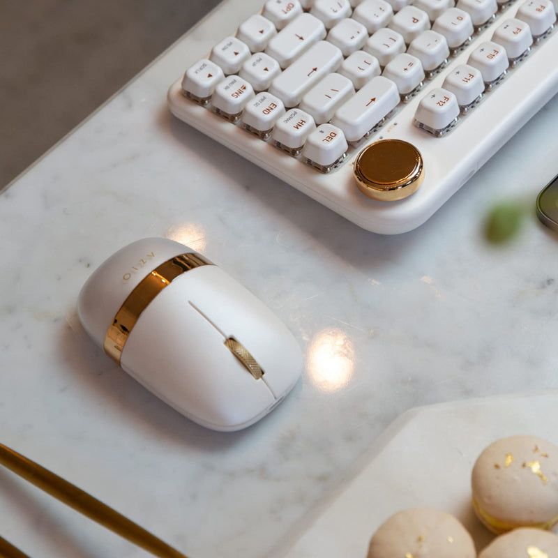 AZIO IZO Wireless Bluetooth Mouse with Round Ergonomic Form, Optical Sensor, Adjustable DPI, Rechargeable, PC & Mac - White Blossom