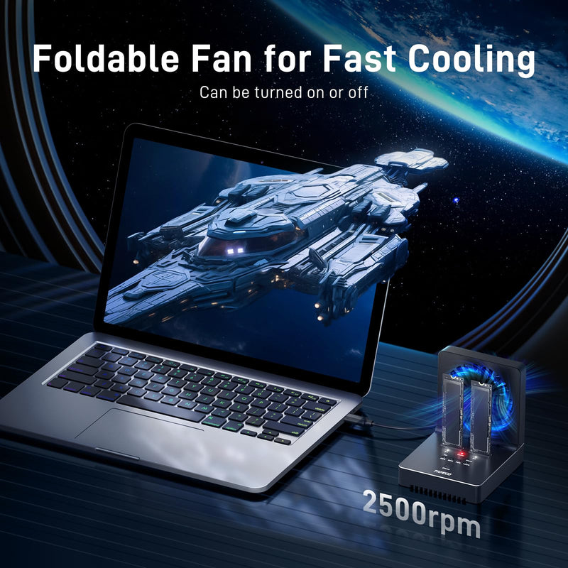 FIDECO M.2 NVMe SATA SSD Cloner Dock, USB 3.2 Gen 2 X 2, 20Gbps NVMe Cloner Duplicator with Foldable Cooling Fan, Support Offline Clone, UASP and Trim, Aluminum Design