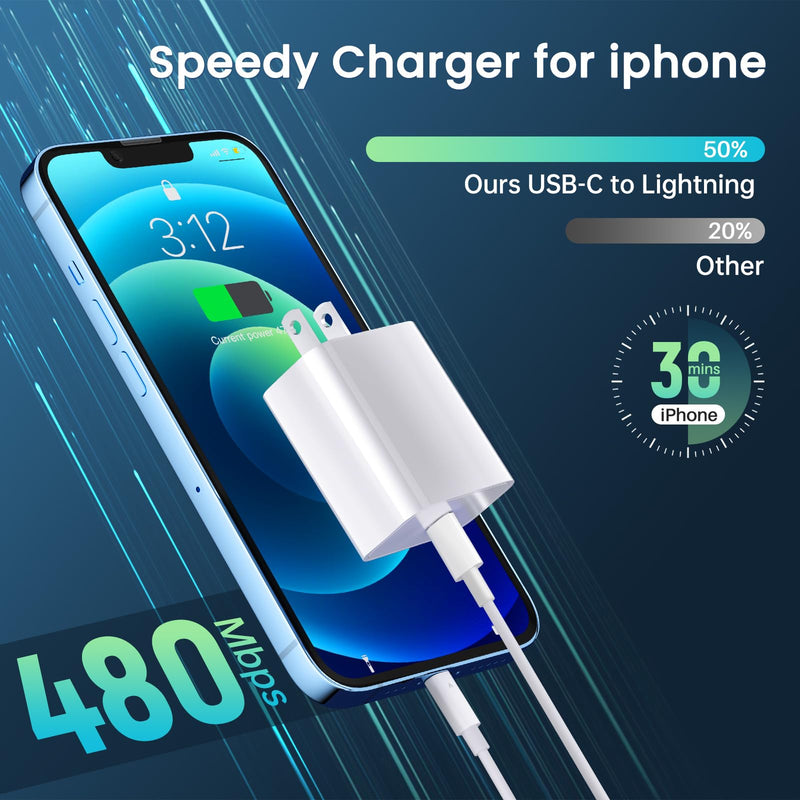 iPhone Charger Fast Charging【MFi Certified】 2Pack 20W PD USB C Wall Fast Charger Block with 6&10FT USB C to Lightning Cable Compatible with iPhone 14 Pro Max/13 Pro Max/12 Pro Max/11Pro/XS/XR/X/8/SE 6+10FT