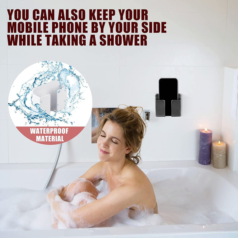 CEI&BPY 2Pcs Phone Holder Wall Mounted, Phone Stand with Self Adhesive. Phone Holder for Shower/Charging.Compatible with iPhone and Android (2Pcs-White) White