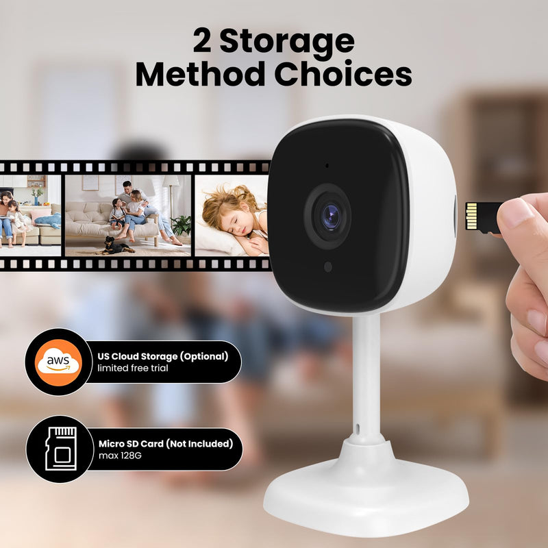 [AUSTRALIA] - AMOROM 2 Pack 1080P Indoor Wired Security Cameras, Home Indoor Cameras for Dog/Cat/Pet/Nanny/Baby/Elderly, Motion Detection, Night Vision, Smoke Siren, 24/7 Recordings, 2.4GHz Wi-Fi 2 Packs 