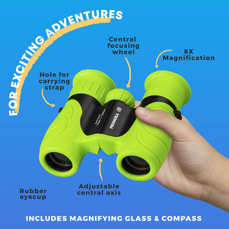[AUSTRALIA] - Binoculars for Kids – Perfect Toy for Little Boys and Girls – Extensive Set Incl. Magnifying Glass & Compass – Powerful Magnification 8X21 – 3 to 12 Year Old Kids for Toddler Green 