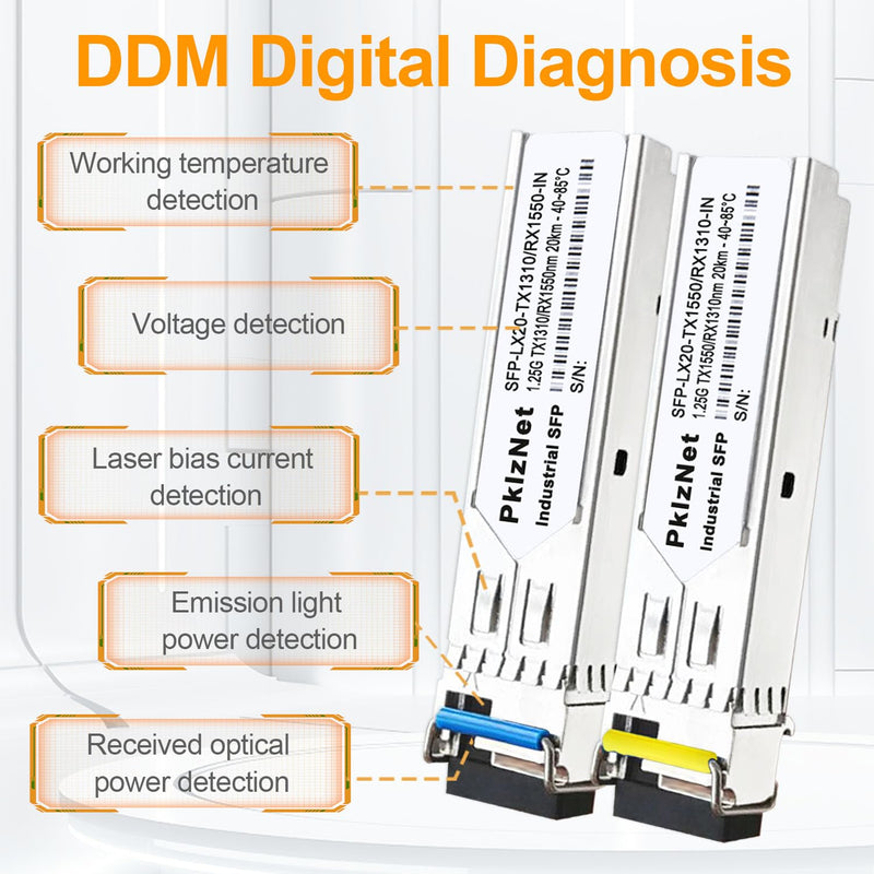 4Pcs 1.25G BIDI Industrial SFP Single Mode SM1310&1550nm LX 20km Fiber DDM 1.25G BIDI: 20km
