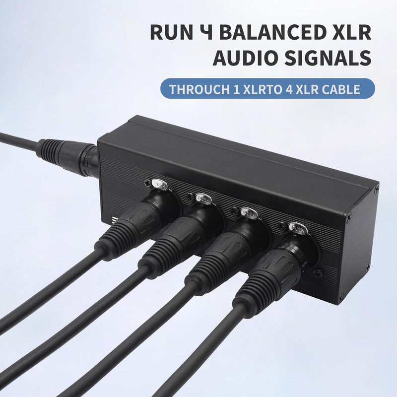 XLR 1 Male to 4 Female Audio Adapter, XLR Splitter Box 1-in 4-Out, 3-Pin Line Output Converter for Professional Use, Secure Locking Connectors, Lossless Audio Transmission for Studio & Live