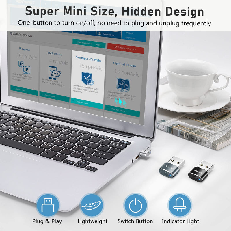 Mouse Jiggler Undetectable Metal USB Mouse Mover with Switch Button, Automatic Mini Mouse Shaker with 2 Jiggle Modes, Driver-Free, Plug-and-Play Keep Computer/Laptop Awake, with Type-C Adapter, Silver