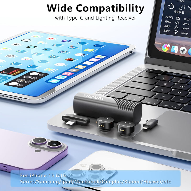 [AUSTRALIA] - Wireless lavalier Microphone，Mini Microphone AI Noise Cancel Vocal Type-C & Lightning Plug-Play 36H with Sound Modules Charging Case,165ft Clip-on Processors Lapel Mic for All Iphone,Android,Tablet 