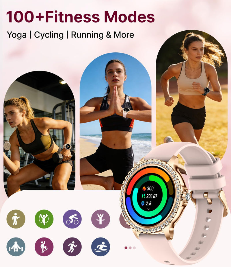 LIGE Smart Watches for Women,1.32" HD Fitness Tracker Watch with Answer/Make Call,AI Voice Control,Heart Rate/Calories/SpO2 Monitor 100+ Sport Modes Ladies Smart Watch for Android iOS (Gold) Gold