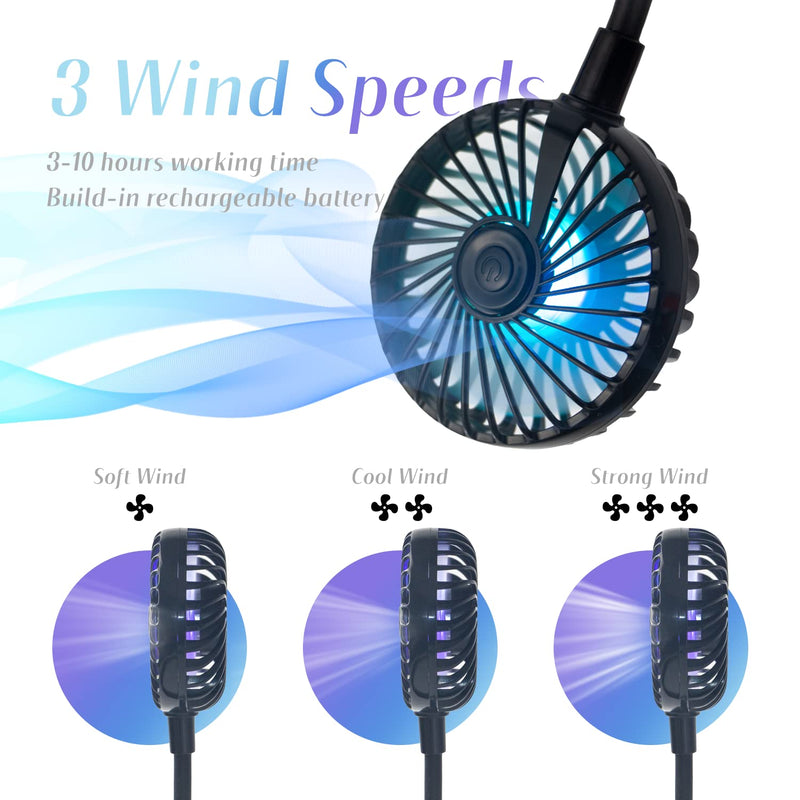 Hand Free Neck Fan, Rechargeable Mini USB Personal Fan, Headphone Design Wearable Neckband Fan with 360° Rotation, 3 Adjustable Speeds (Black) Black