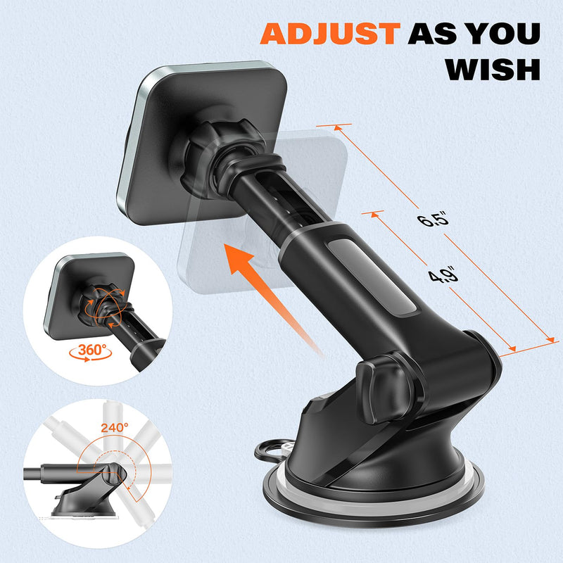 APPS2Car Magnetic Car Mount for MagSafe, Dashboard and Windshield Holder | With Telescopic Arm, Magnetic Phone Holder for Your Car, Designed for iPhone MagSafe Case Dark Black