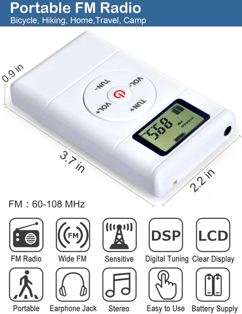 ZHIWHIS Mini Portable FM Radio, Stereo LCD Digital Display Tuning Pocket Walkmen Transistor Conference Receiver with Earphone, Small Pocket Radio Operated by AAA Batteries for Walking/Running