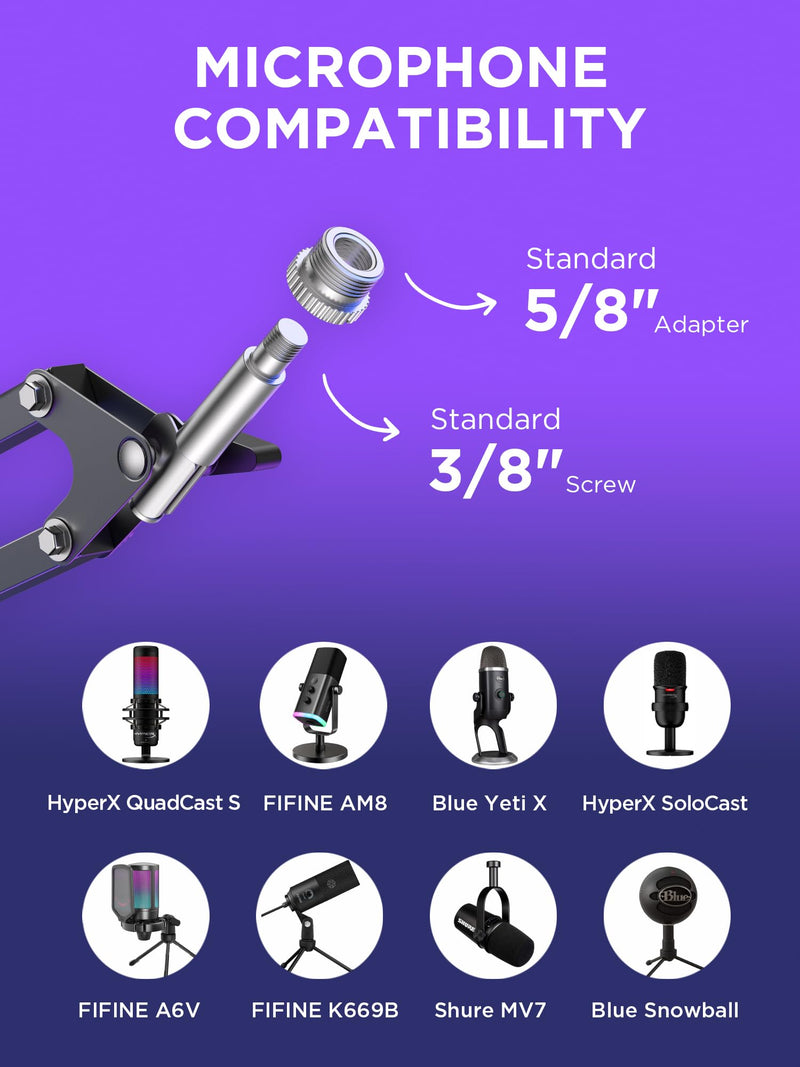 InnoGear Boom Arm Microphone Mic Stand for Blue Yeti HyperX QuadCast SoloCast Snowball Fifine Shure SM7B and other Mic, Large Black