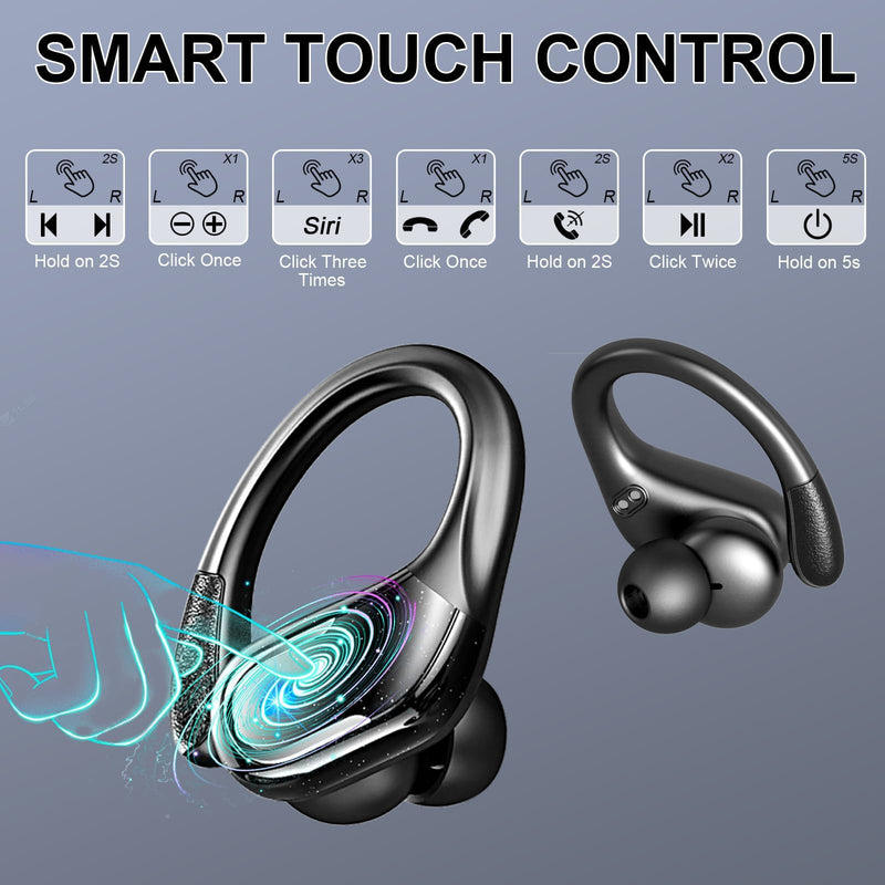 Wireless Earbuds, Sport Bluetooth 5.4 Headphones 2026 New Bluetooth Earbuds with 75Hrs Stereo, 4 ENC Mic, Noise Canceling Over-Ear Buds with Earhooks, IP7 Waterproof Earphones for Workout/Running/Gym A-Black