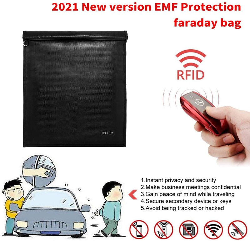 Faraday Bag for Laptops & Tablets - 2 Pack 20 x 15 inches and 15 x 10 inches Faraday Cage, Faraday Key Fob Protector, Fireproof & Waterproof Key Fob Signal Blocker, Rfid Pouch for Key Fob(Black) Black