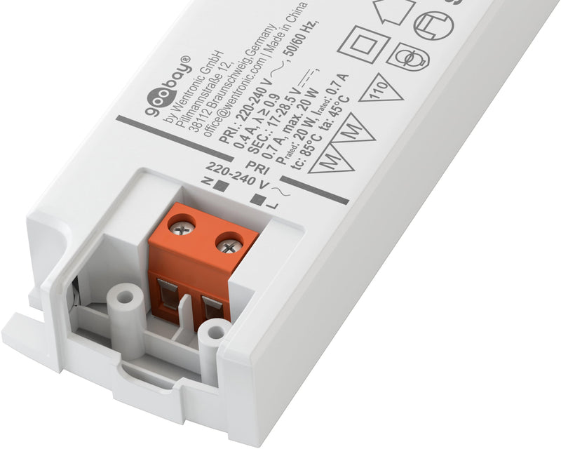 Goobay 65584 LED Transformer 350 mA/20 W/LED Transformer for Constant Current/LED Driver Constant Current Source/Transformer Interior Lighting/Power Supply Light