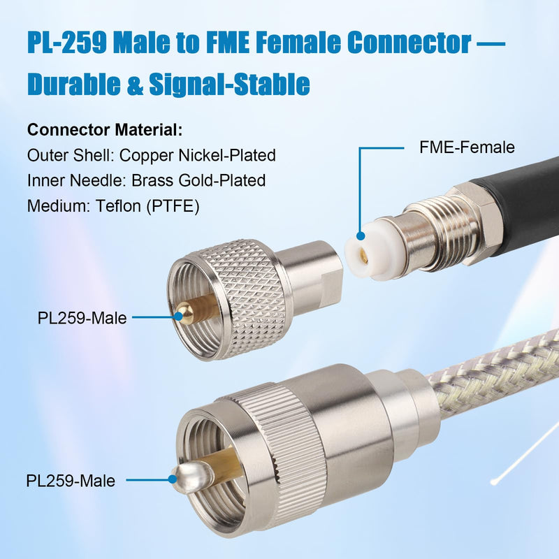 [AUSTRALIA] - CB Coax Cable 10FT, RG8X FME Female to UHF PL-259 Male with FME Male to PL-259 Adapter, Low Loss RF Coaxial Cable for Antenna, CB Radio, Ham Radio, Marine, Mobile, and GPS Systems 