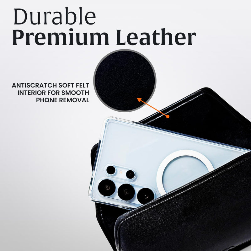 Turtleback Leather Phone Holster for Galaxy S26 Ultra, S25 Ultra, S24 Ultra, to S20 Ultra - Small - Premium Phone Clip with Heavy-Duty Belt Clip – Belt Holder Fits with Slim Cases Horizontal - Leather w/ HD Clip