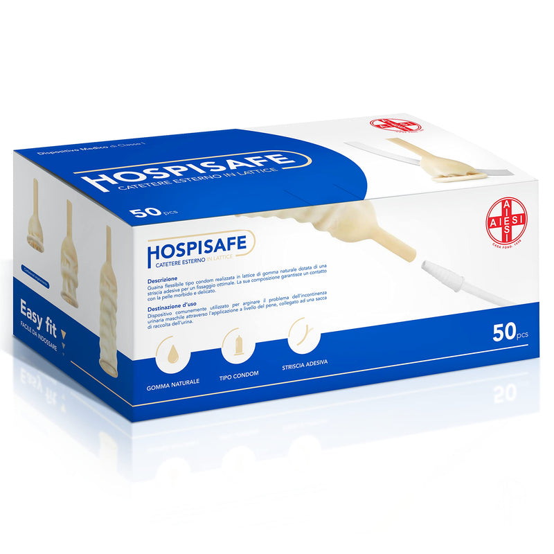 AIESI® HOSPISAFE External Latex Catheter for Men with Adhesive Strips Diameter 25 mm Individually Packed (Pack of 50) durchmesser 25 mm