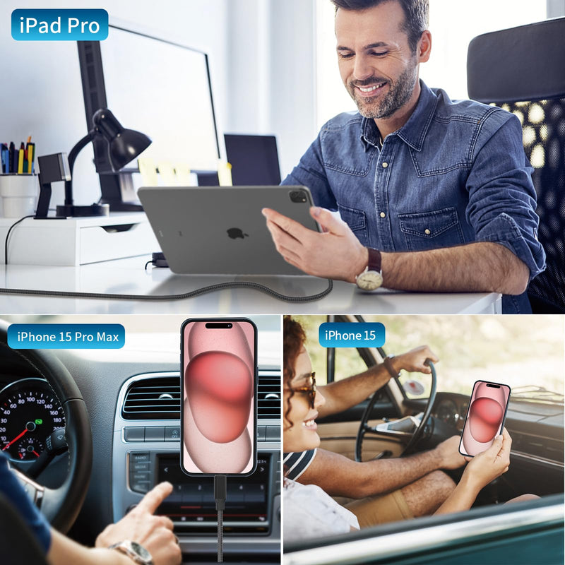 [Apple MFi Certified] iPhone Fast Car Charger, Linocell 90W Dual PD Car Power Cigarette Lighter USB-C Car Carplay Charger with 2Pack Type-C Braided Cable for iPhone 16/16 Pro/16 Pro Max/15/15 Pro/iPad Titanium Black Dual USB-C