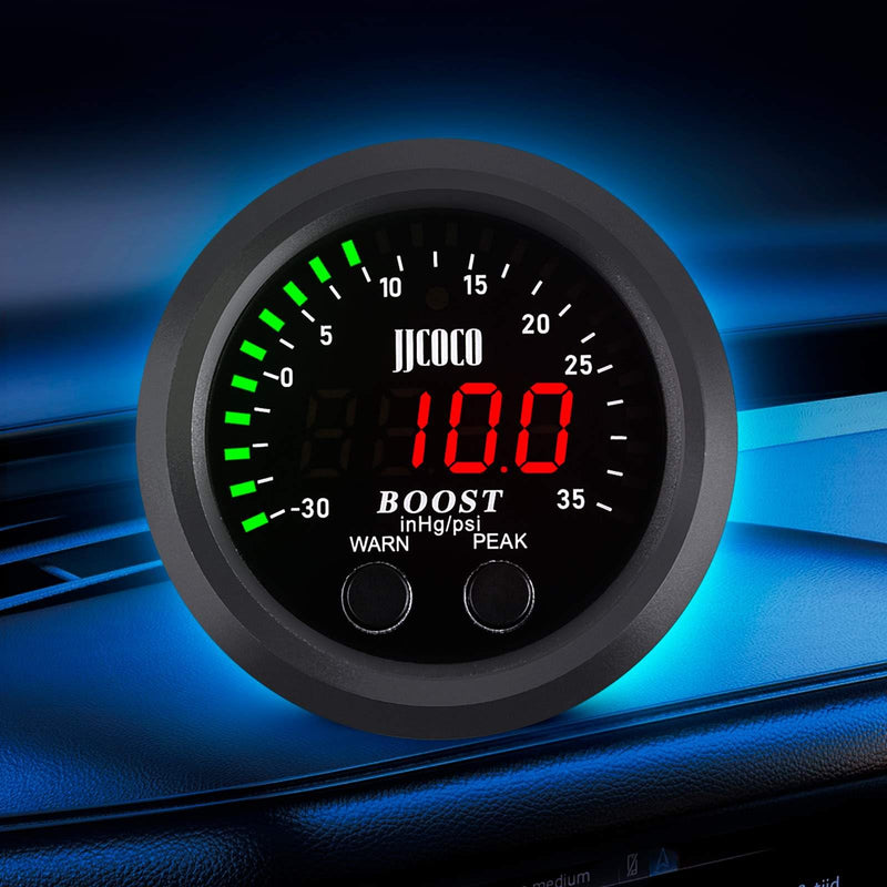 Universal Turbo Boost/Vacuum Gauge Kit Includes Electronic Pressure Sensor Red LED Light PSI Meter - for Car Truck - 2-1/16"