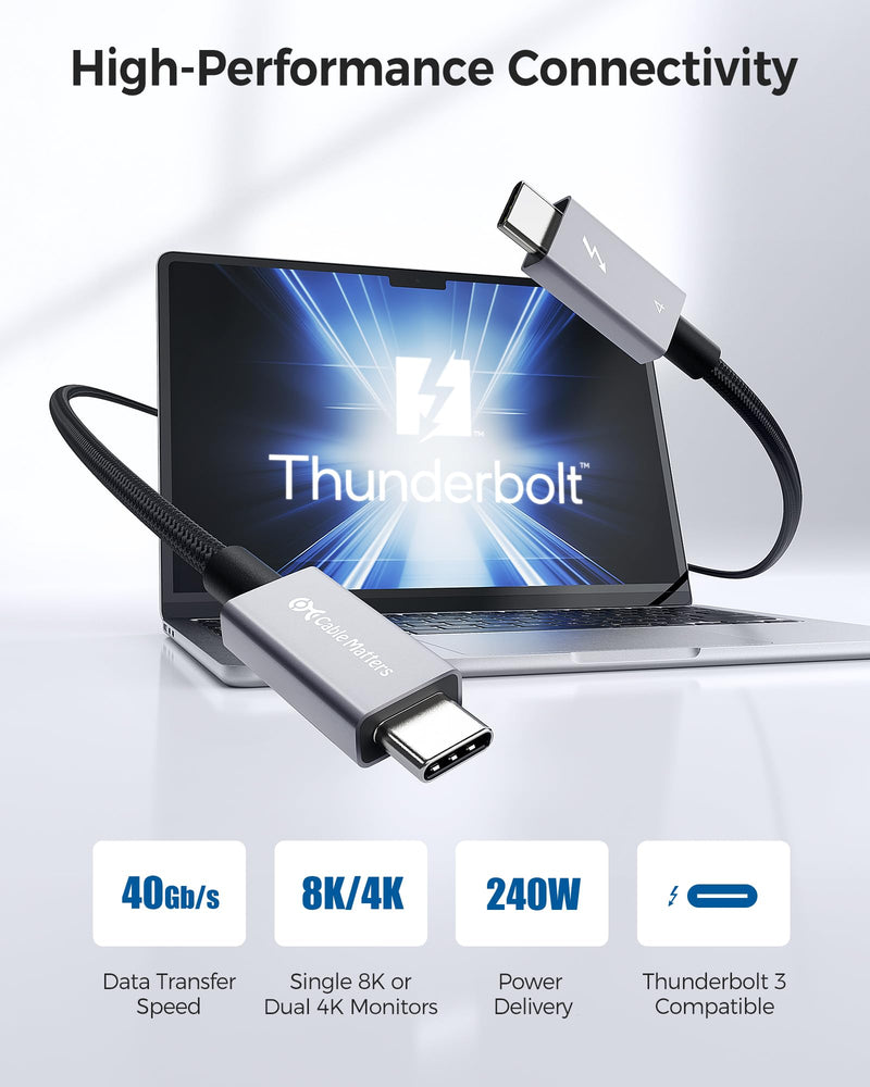 Cable Matters [Intel Certified 40Gbps Thunderbolt 4 Cable 3.3ft with 8K Video and 240W Charging & [Intel Certified] Braided 40Gbps Thunderbolt 4 Cable 3.3ft Black, with 240W Charging Power Delivery a