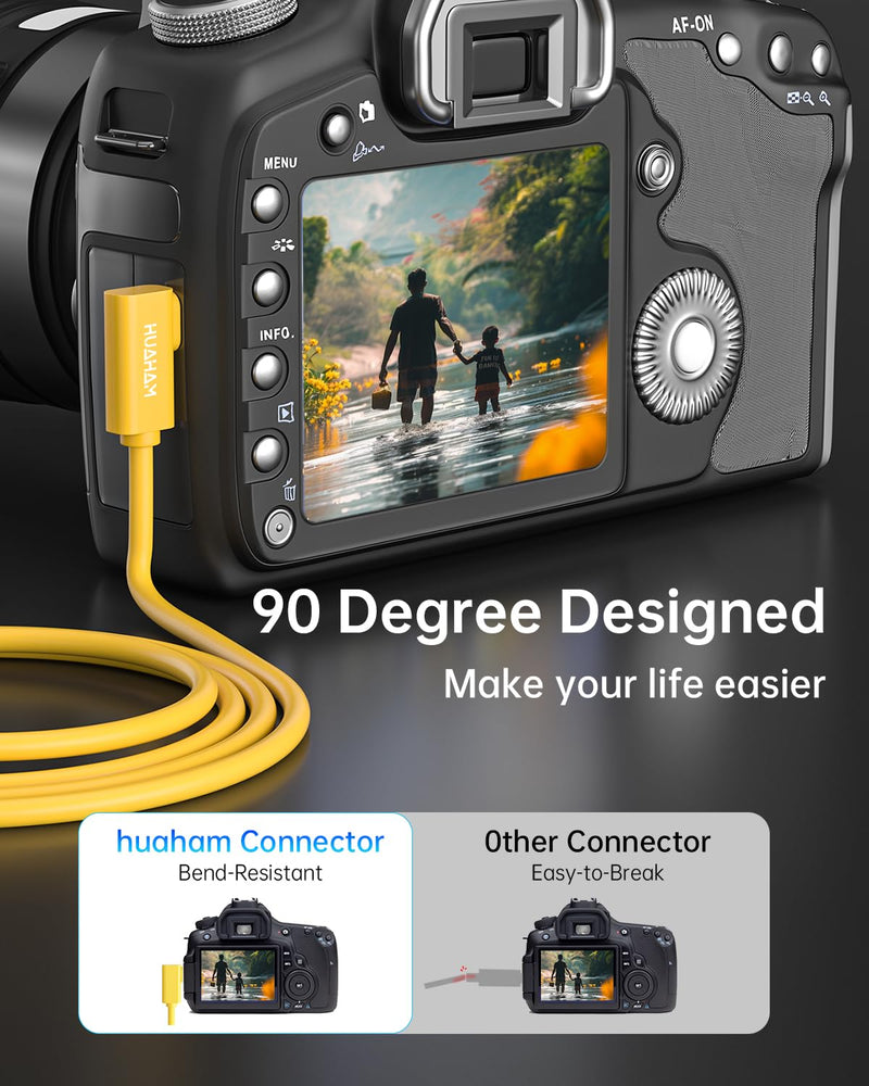 Fiber Optic USB C Tethering Cable 15FT, Right Angle 10Gbps Bidirectional Data Transfer & PD 60W USB 3.2 Gen2 Cable with German SiliconLine Chip for VR/Camera/Computer/Sony/Nikon/Canon/FujiFilm Orange