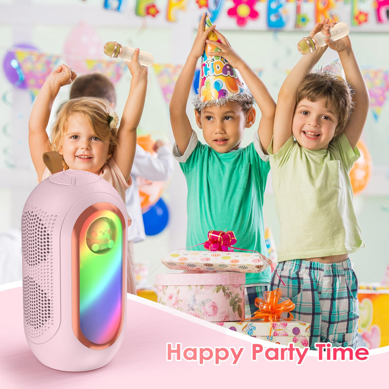 Mini Karaoke Machine for Kids & Adults with 2 Wireless Microphones Portable Karaoke Machine 2x5W Bluetooth Speaker Birthday Gift Toys Gifts for Kids Family Home Outdoor Party Pink