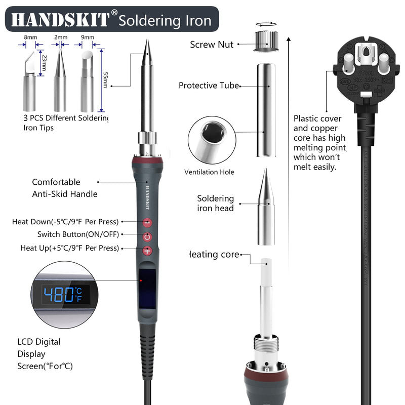 Soldering Iron Set 200 W 220 V, Soldering Iron with LED Display, 6 in 1 Soldering Set with Temperature Adjustable 180-480 °C, 3 Soldering Tips, Soldering Iron Stand, Soldering Iron for Soldering Large 927-200w-new