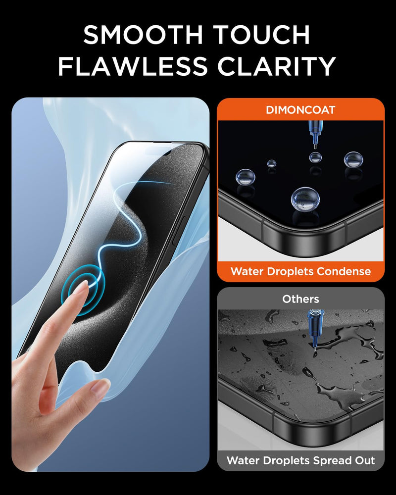 DIMONCOAT 4-PACK for iPhone 15 Pro Max Privacy Screen Protector [Auto Alignment Kit] [10X Military Protection] Compatible iPhone 15 Pro Max 6.7 inch Tempered Glass Film [Case Friendly] iPhone 15 Pro Max-6.7 Inch
