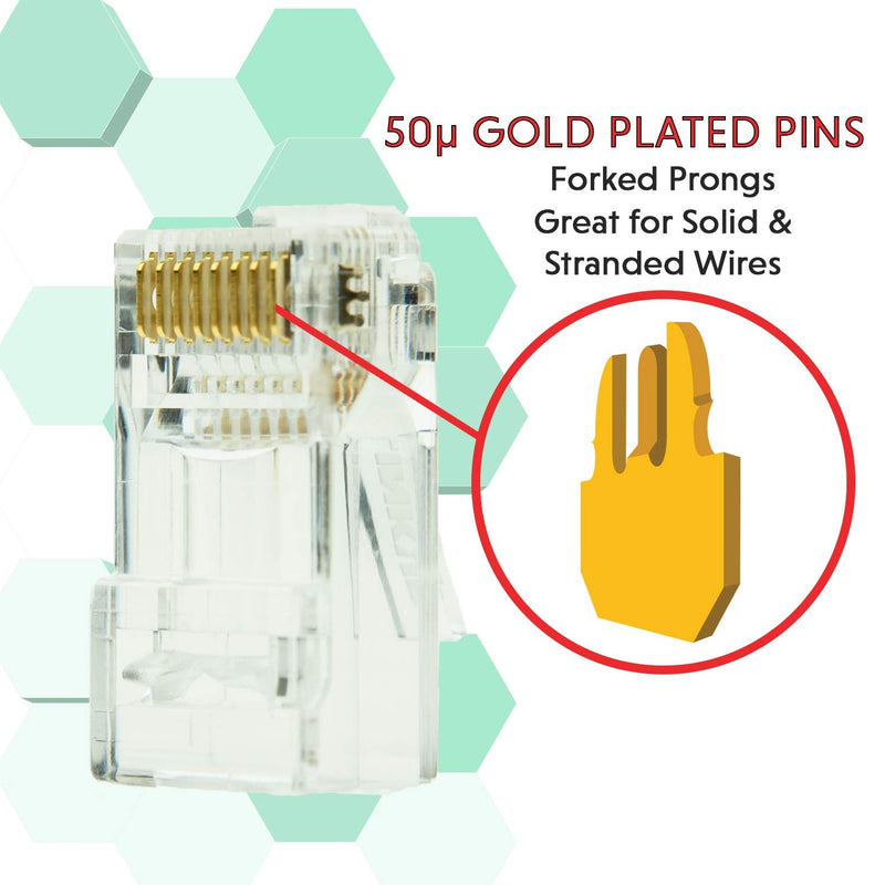LINKUP Cat6 RJ45 Pass-Through Plugs | 105-Pack, Gold | shielded modular termination, tool-free, gold-plated, for solid and stranded Ethernet cable EZ Through Plugs - 105 pcs