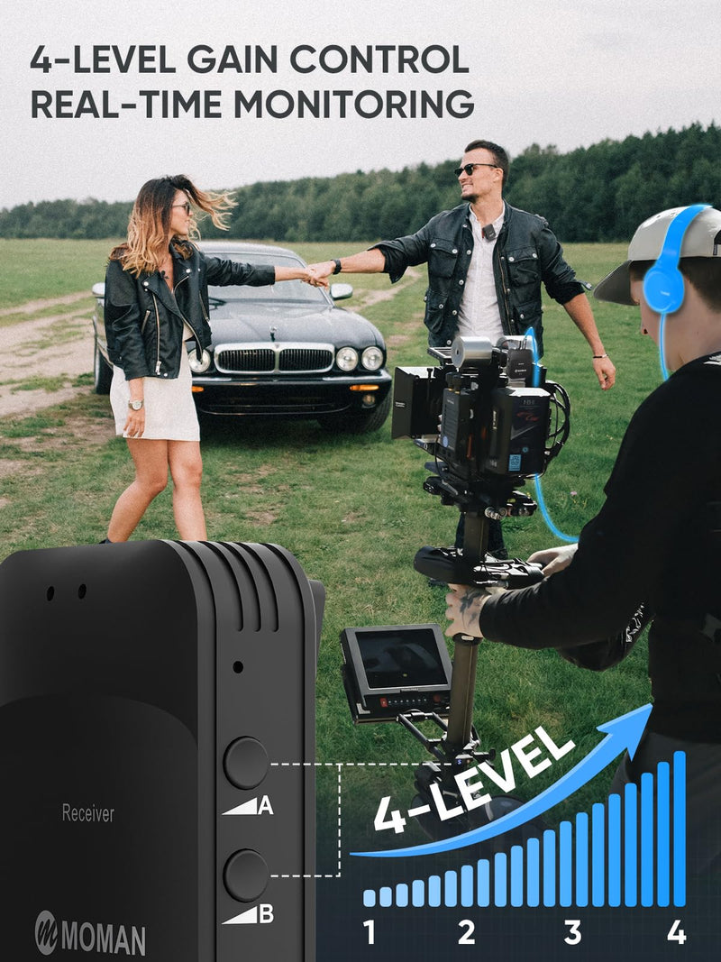 Moman C1X Wireless Lavalier Microphone, 2.4GHz Dual Channel Lapel Mic System with Noise Cancellation 230FT Range for Online Class Vlog Live Stream YouTube DSLR Camera Smartphone Tablet C1X Dual