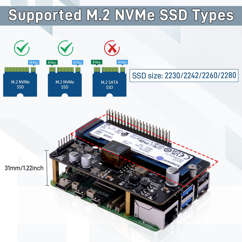 GeeekPi P33 M.2 NVME M-Key PoE+ Hat with Official Pi 5 Active Cooler and Aluminum Case for Raspberry Pi 5, Support M.2 NVMe SSDs 2230/2242/2260/2280