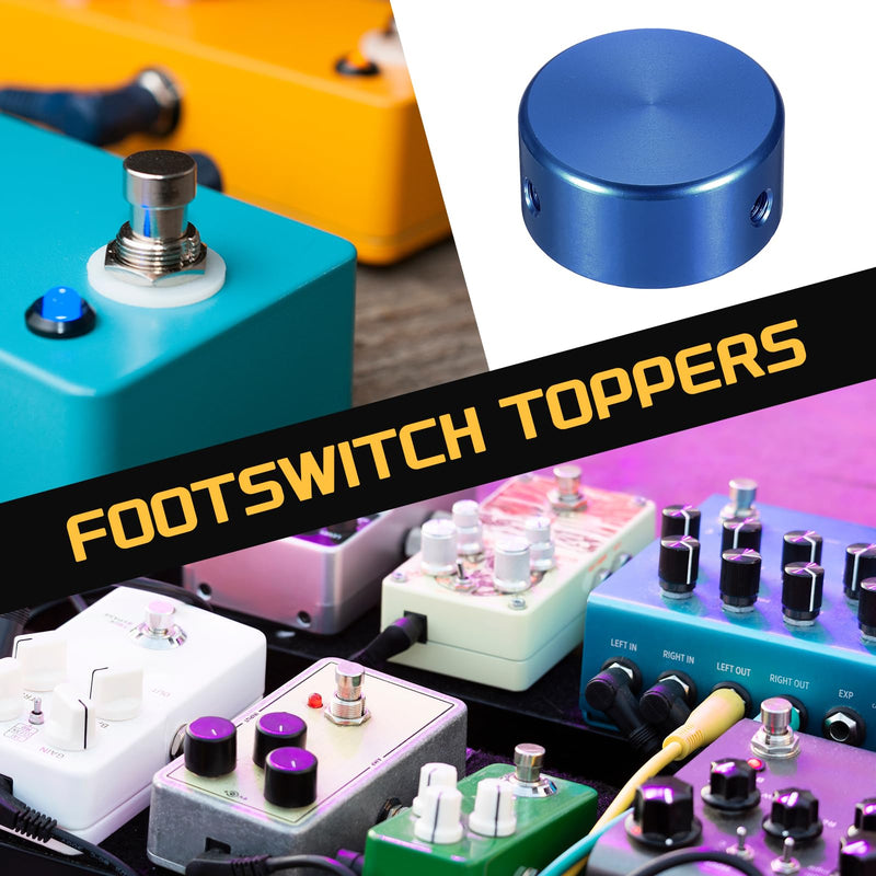 MECCANIXITY 12 Pcs Footswitch Toppers Guitar Pedal Button Caps Metal Footswitch Top Cover 3/8" for Guitar Effects Pedal Buttons, Gold, Blue