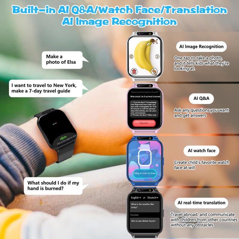 Smart Watch for Kids,1.85" Fitness Tracker with Heart Rate,Sleep Monitor,Built-in AI(Translation/Q&A/Watch Face/Image recognition Smartwatches,NO APP/Phone, Gift for Boys Girls.(Built-in AI, Pink) 1.85" Built-in AI