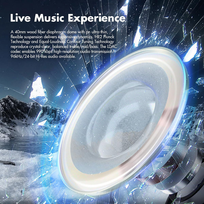 ROSESELSA Cambrian Noise Cancelling Headphones, LDAC Hi-Res ANC, Black | Hybrid ANC eliminates 99% ambient noise, 100H battery, ultra-low latency, Hi-Fi cable, multipoint connection, slow-rebound