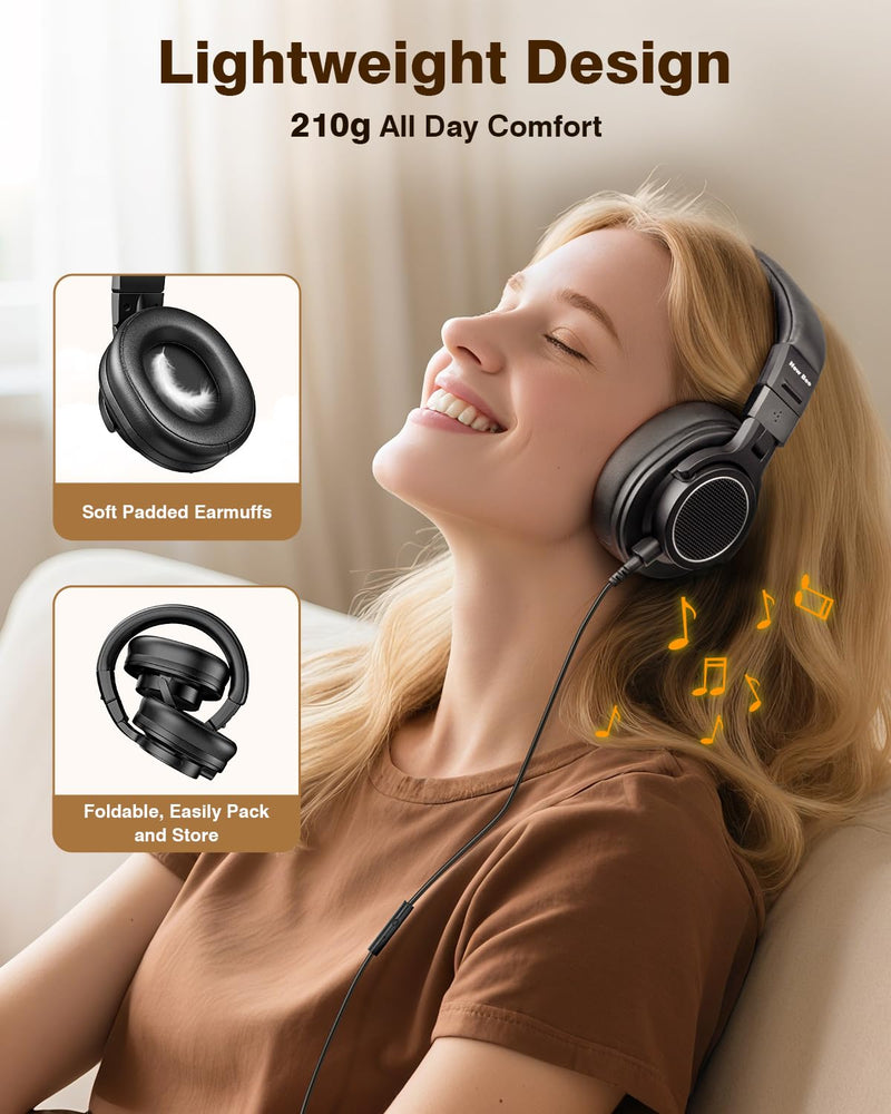 New bee Studio Headphones, DJ Headphones with 50mm Drivers and 6.35mm & 3.5mm Jack for Studio Monitor & Mixing DJ Guitar AMP Podcast Piano Keyboard