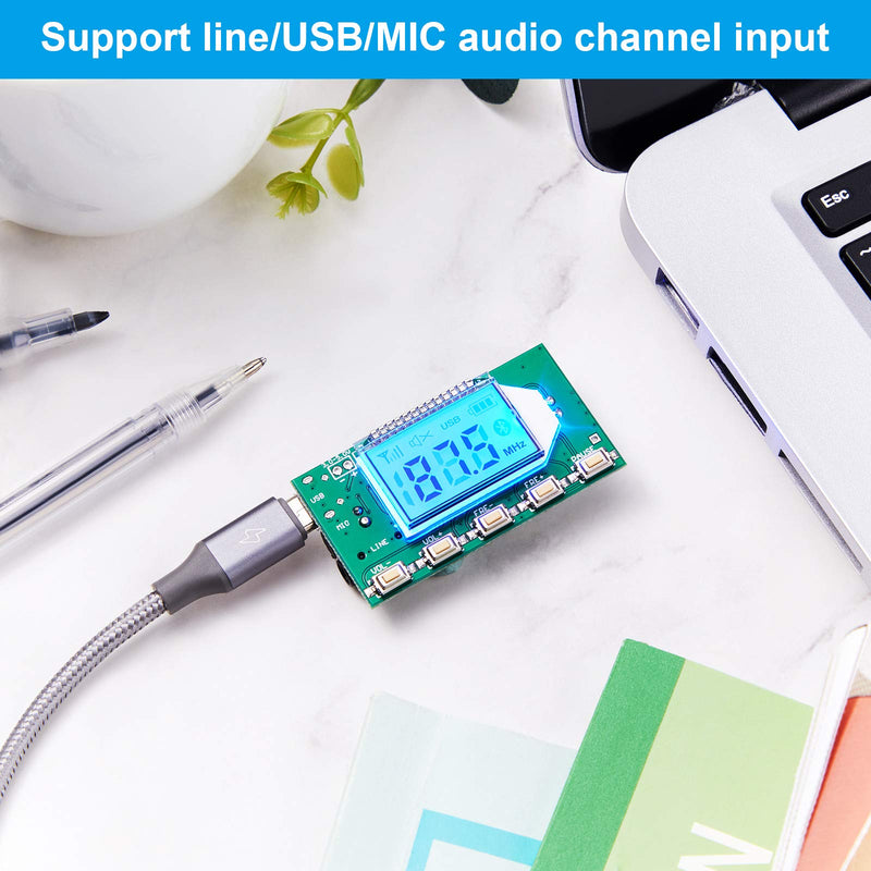[AUSTRALIA] - 2 Pieces Digital FM Transmitter Module Stereo FM Transmitter DSP PLL 76.0-108.0MHz Stereo Frequency Modulation with LCD Display Line/USB/Mic Input, DC 3.0V - 5.0V 