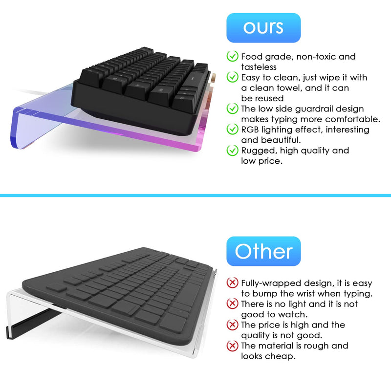 Clear 366 Kinds RGB Acrylic Tilted Computer Keyboard Holder,PC Keyboard Stand Tray Holder for Easy Ergonomic Typing and Working at Home and Office Upgraded Version RGB Chocolate stand
