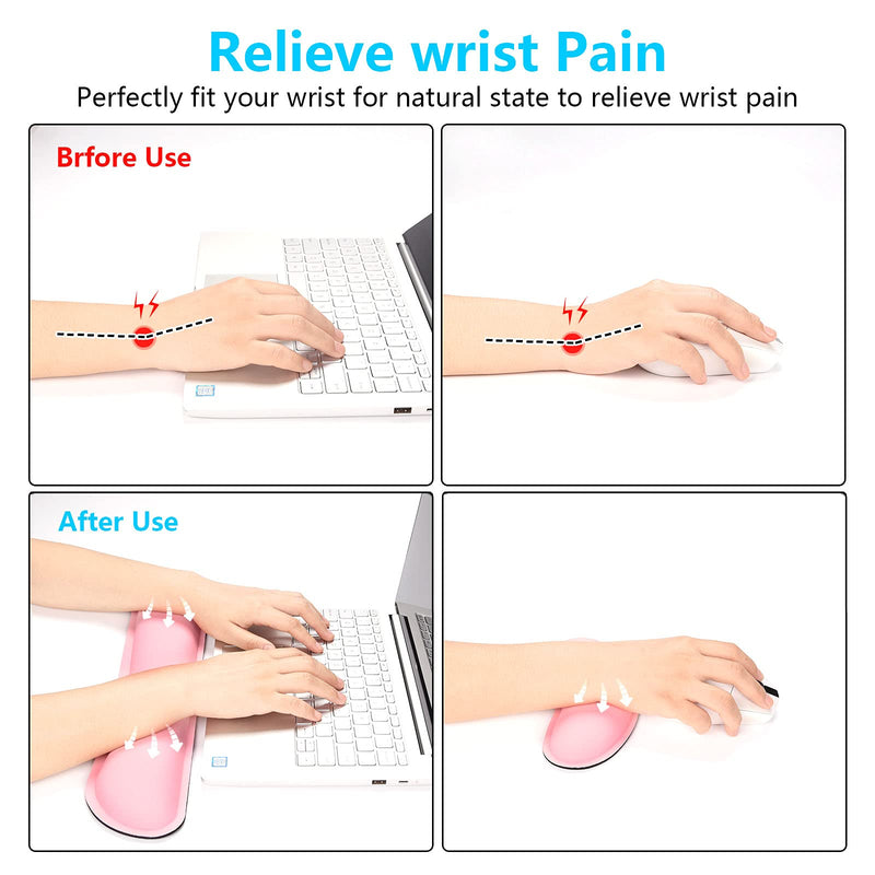 DAPESUOM Keyboard Wrist Rest Pad, Mouse Wrist Rest Support, Ergonomic Mouse Pad, Upgrade Cleanable PU Leather Keyboard Wrist Pillow Rest Pad, Widened Memory Foam Set, Easy Typing, Pain Relief, Pink