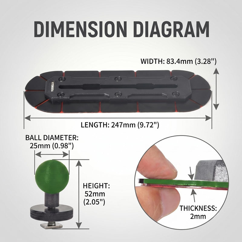 Adhesive Track Mount Base with Three 1-Inch B Size Ball Joints, Flexible Multi-Surface Mounting Plate for Kayaks, Vehicles Compatible with RAM Mounts B Size Double Socket Arm