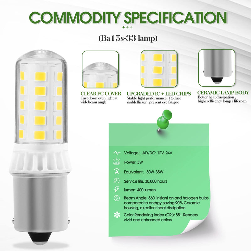 KUNKA B15S 12V LED Lamp 3W 400 Lumens, CRI85, 1156 Socket AC12V-24V for Landscape Patio Light Deck Light Lawn Mower, Snow Blower Replacement, 1103/1141 Single Contact Base (Cool White 6000K, Set of 4) Cool White 6000k 4er-Set