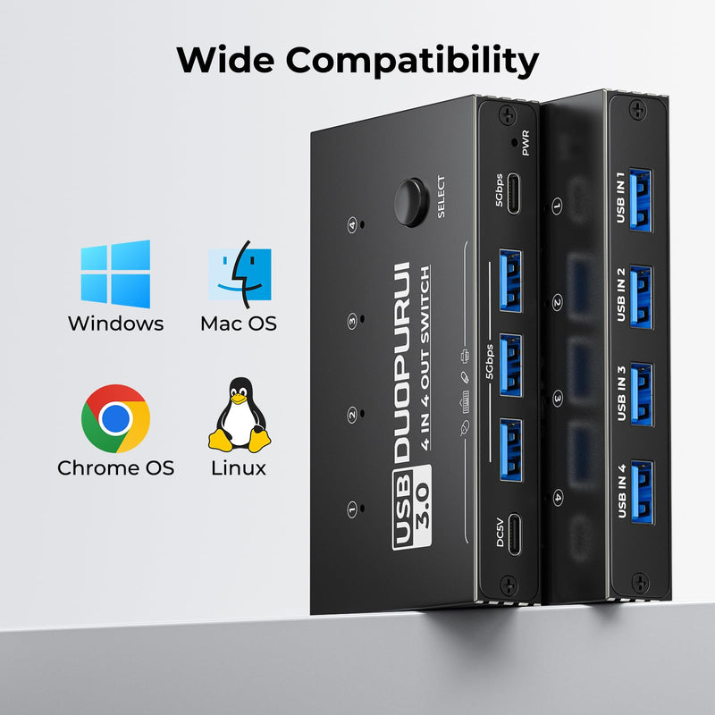 USB 3.0 Switch 4 Computers Sharing USB C & A Devices,Easy One-Click Device Switching with USB-C Cable & USB-A Cable,USB Switch Hub Share Keyboard Mouse Printer Scanner(USB3.0 4in4out) USB SWITCH 4 IN 4 OUT