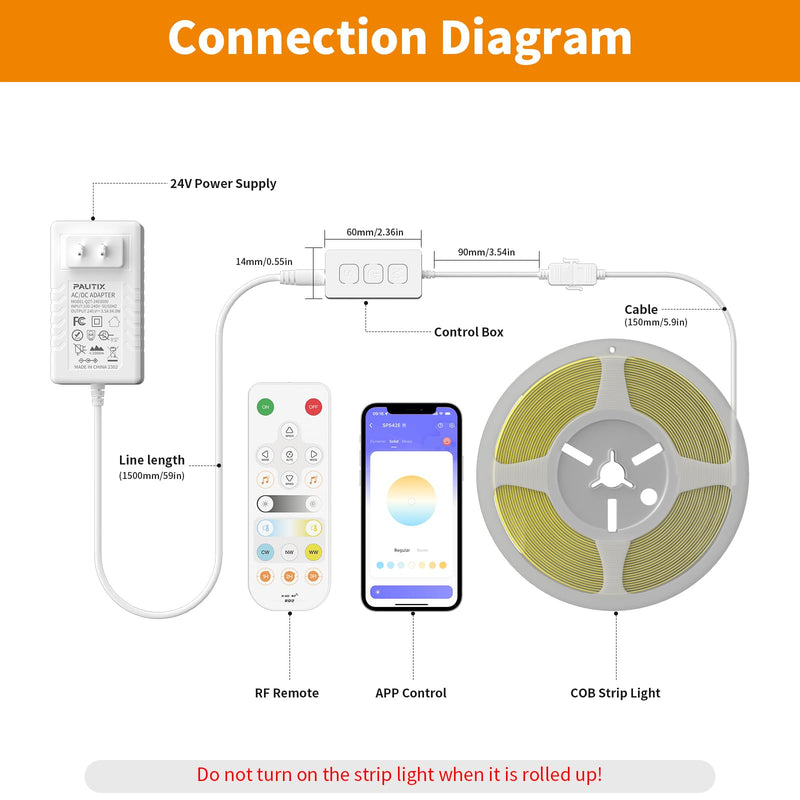 PAUTIX CCT LED Controller Kit SP542E Wi-Fi+Bluetooth,Work with Alexa/Google Assistant,App Control RF Remote Control,CCT LED Dimmer,for CCT LED Strip Light,with Timing Function,Music Mode,Group Control
