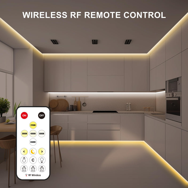 [AUSTRALIA] - Tatazone 16.4ft Tunable White COB Led Strip Light with RF Remote, CRI93+ Dimmable CCT 2700K-6500K Led Tape Lights, Adhesive High Density Dual Color Led COB Light Strip for Bedroom, Kitchen, Cabinet 