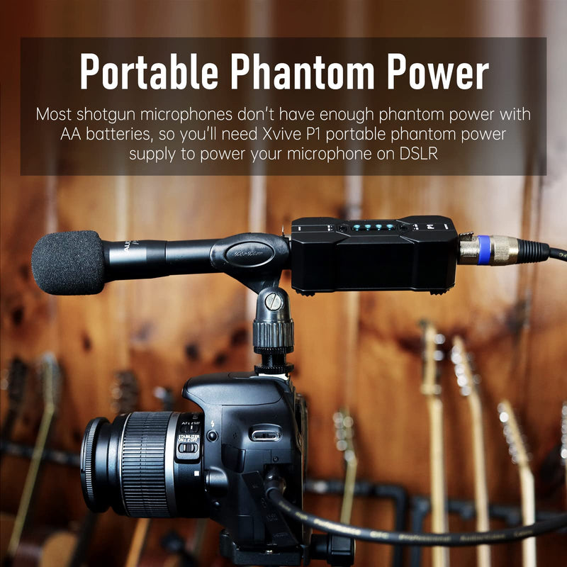 Xvive P1 Phantom Power Supply for Microphone Preamp,Condenser Microphones,Shotgun Mic,with XLR Cable P1+XLR