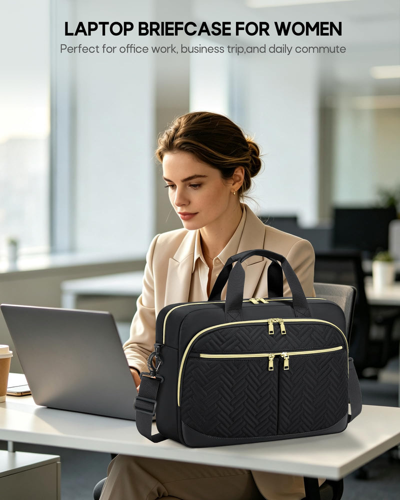 SDYSM 15.6"Laptop Briefcase, Water-Resistant Computer Bag for Business Work | Large Capacity Messenger Shoulder Laptop Bag for Women Men,Durable Multiple Storage Pockets, For Travel, Office Daily Commute Black